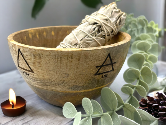 Elemental Mango Wood Smudge and Ritual Offering Bowl