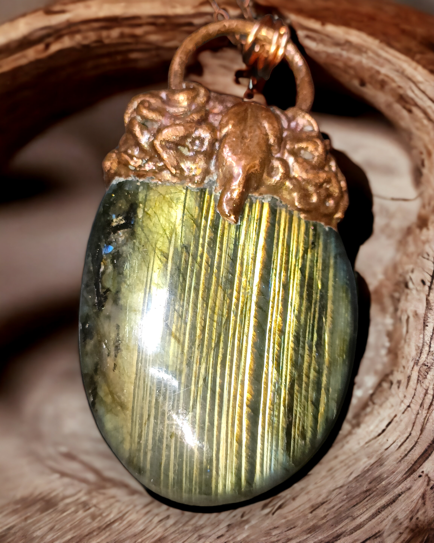 Stunning Statement Large Labradorite and Copper Pendant