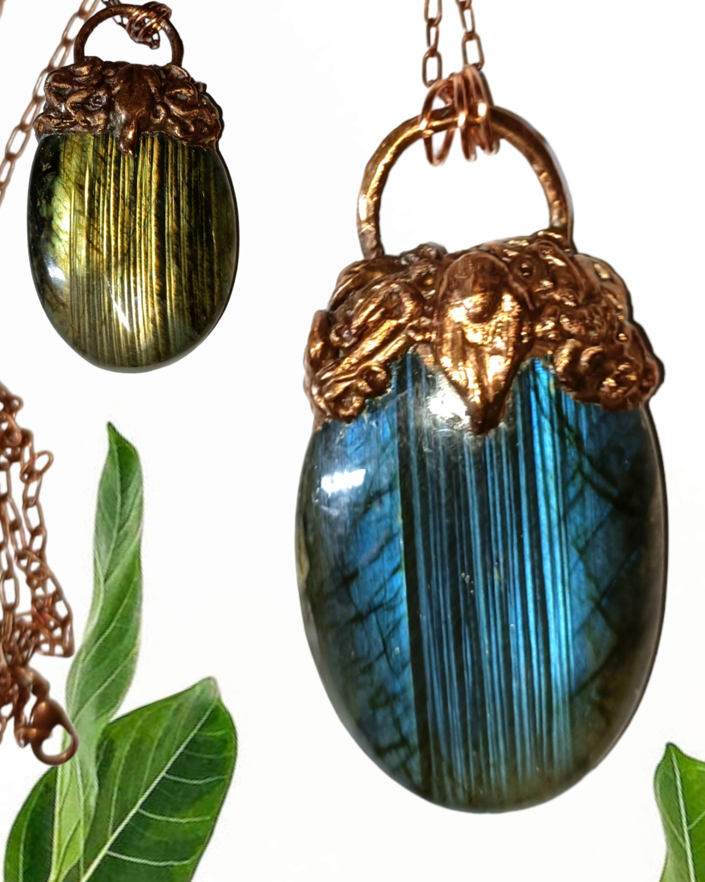 Stunning Statement Large Labradorite and Copper Pendant