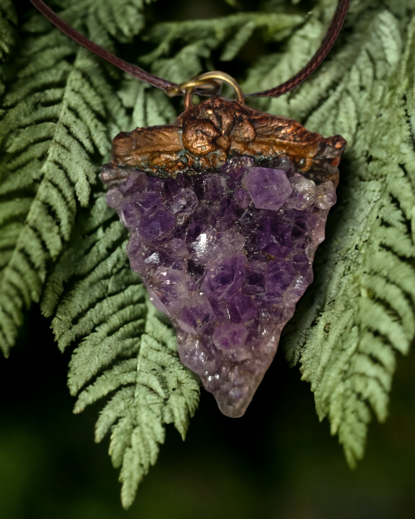 OOAK Amethyst Cluster Pendant with Copper Statement Unique Witchy