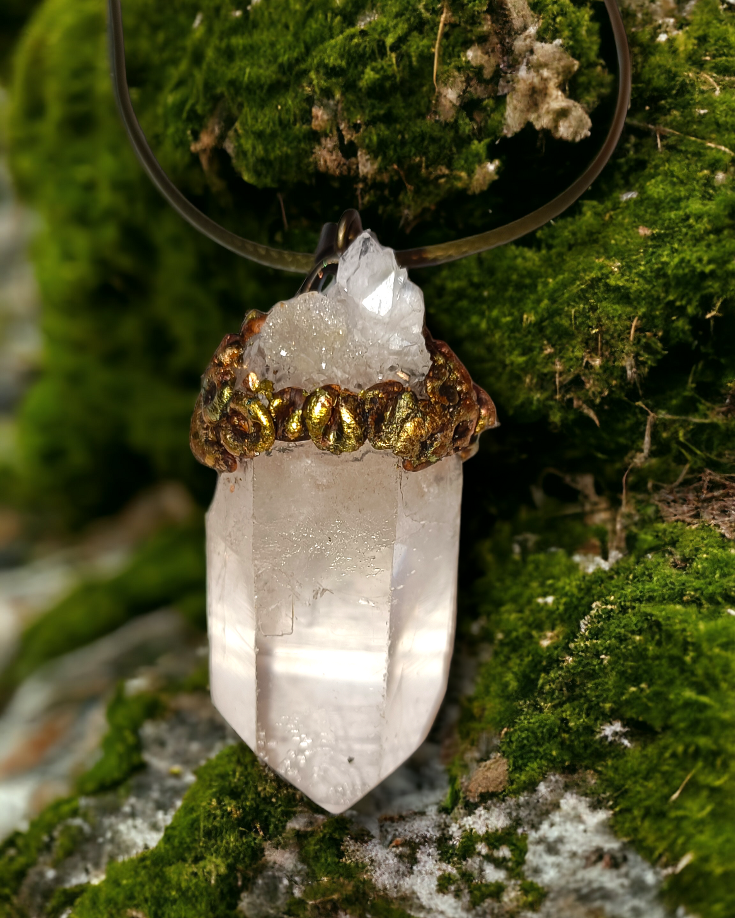 Clear Quartz Point & Druzy Statement Pendant OOAK Energy Spiritual Jewellery