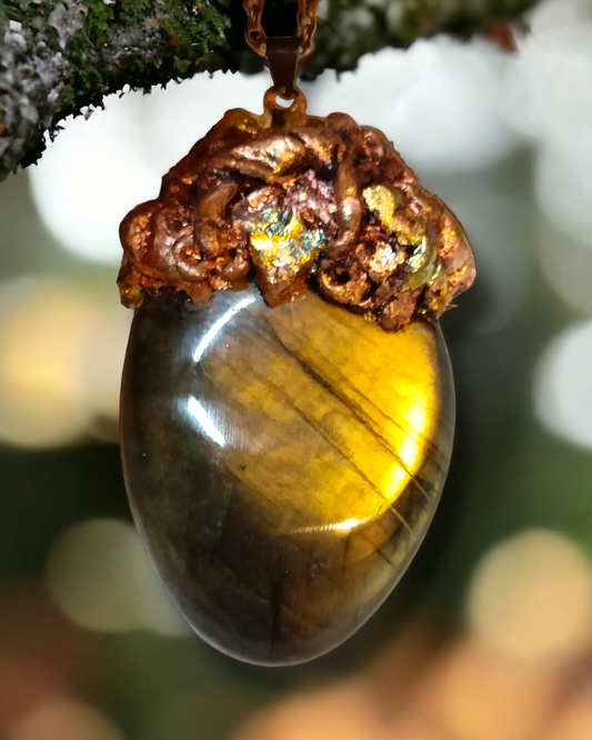 Golden Sheen Labradorite & Variegated Copper Foil Pendant Inner Light