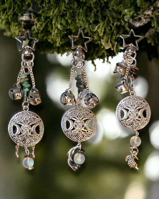 Tree of Life Triple Moon Gemstone Charms Home and Car Silver Tone