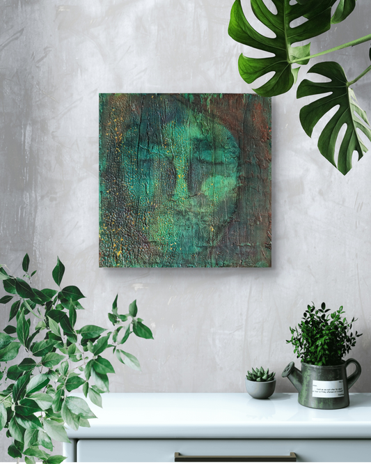 Greenman 20x20cm Small Abstract Original Painting by Shelly Cook