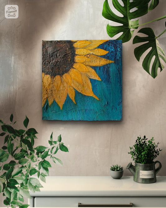 Rusty Sunflower 20x20cm Small Original Abstract Painting by Shelly Cook