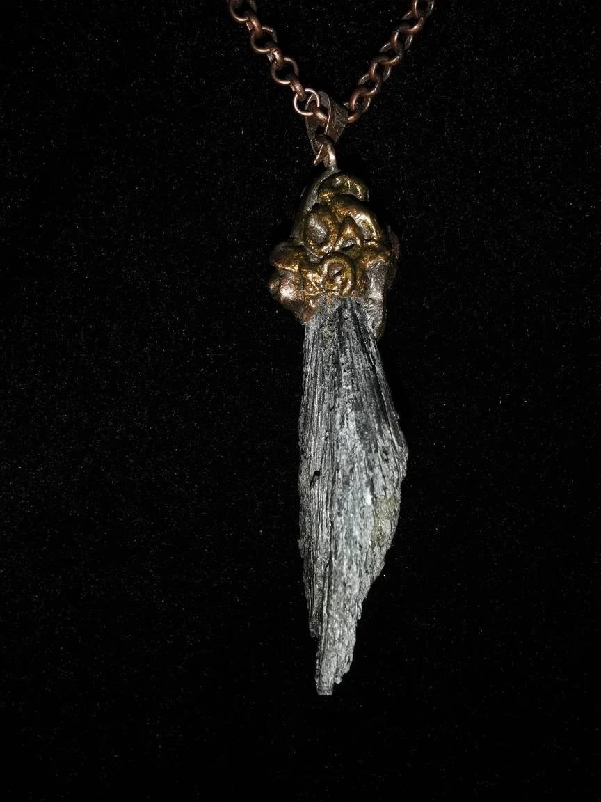 Black Kyanite and Copper Pendant