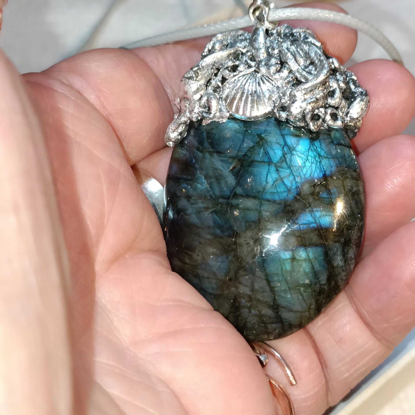 Statement Blue Labradorite Pendant with Detailed Silver Setting