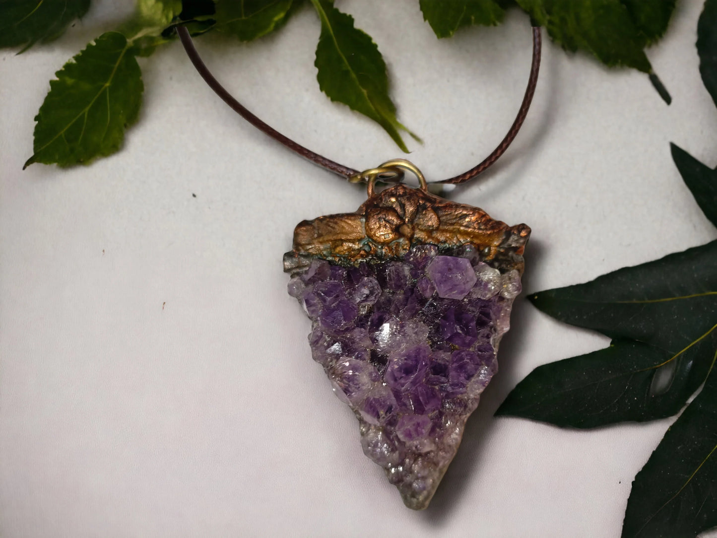 OOAK Amethyst Cluster Pendant with Copper Statement Unique Witchy