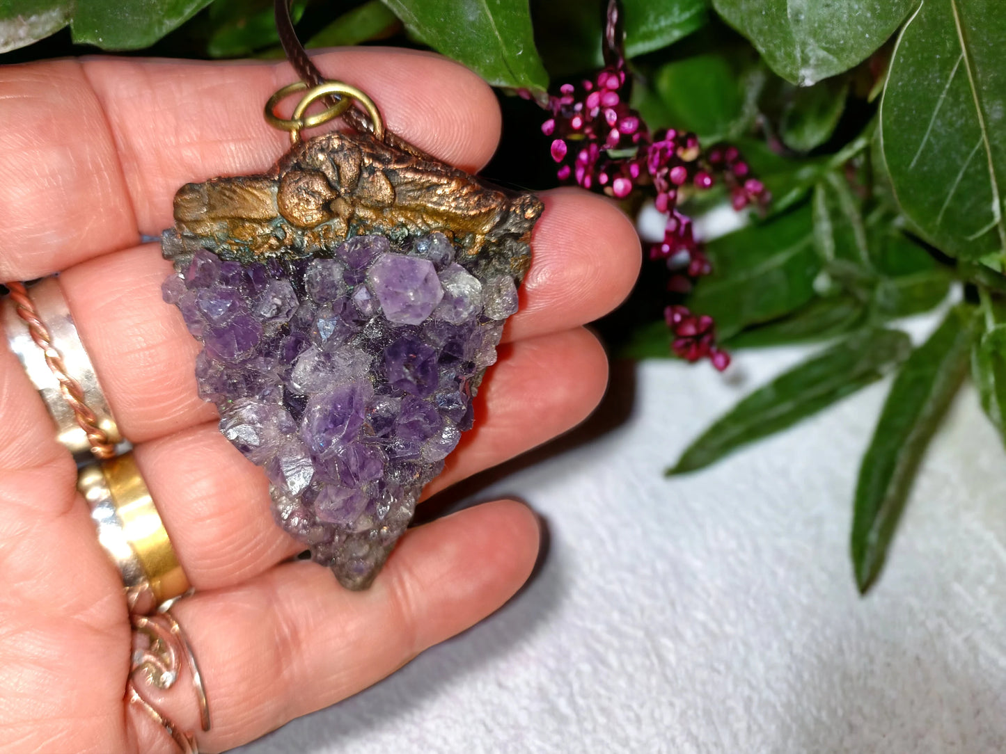 OOAK Amethyst Cluster Pendant with Copper Statement Unique Witchy