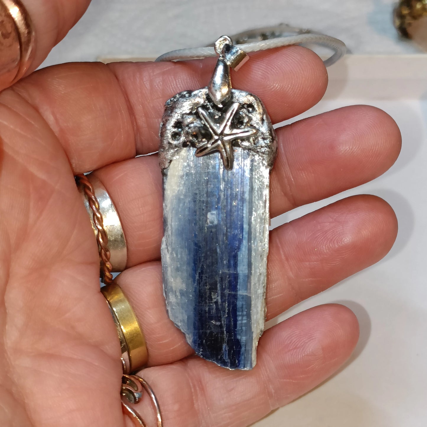 OOAK Blue Kyanite and Silver Ocean Pendant Unique 6cm Siren Water Necklace