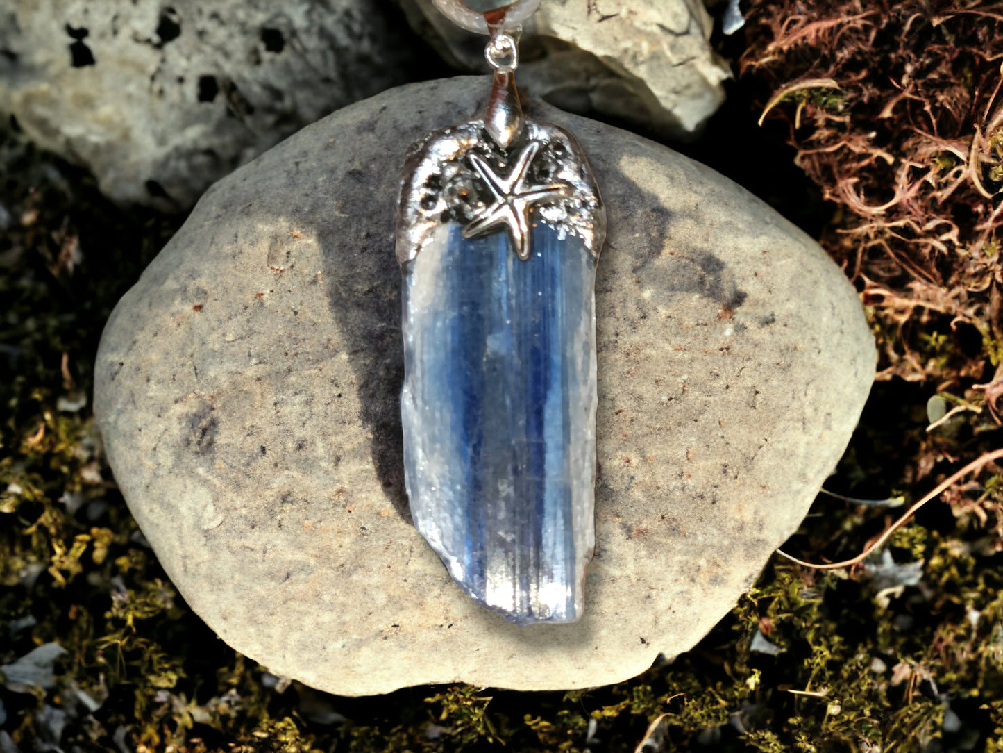 OOAK Blue Kyanite and Silver Ocean Pendant Unique 6cm Siren Water Necklace