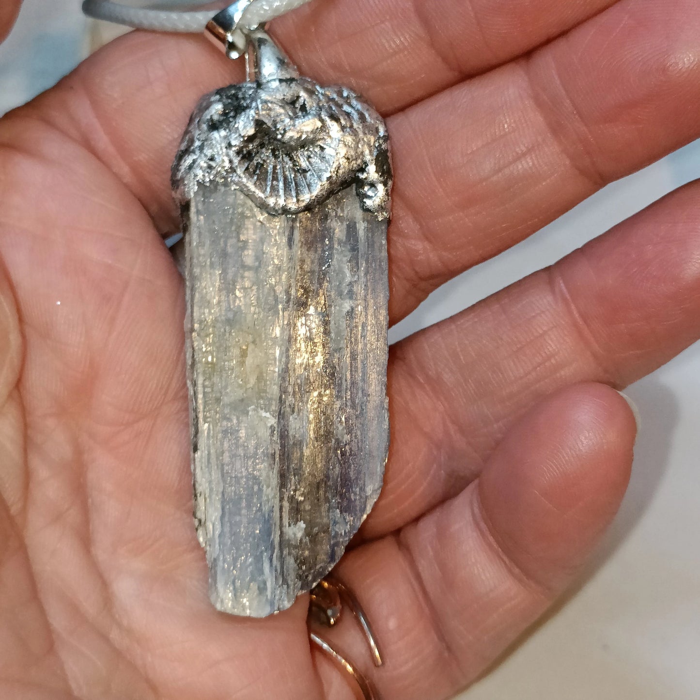 OOAK Blue Kyanite and Silver Ocean Pendant Unique 6cm Siren Water Necklace