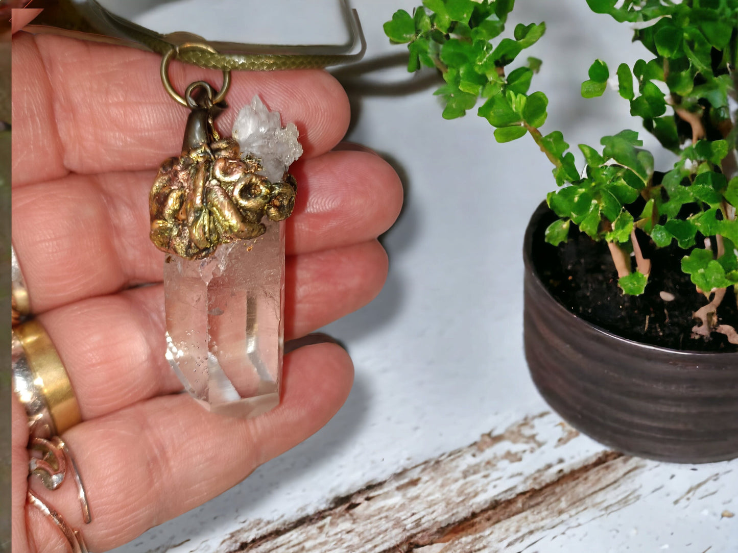 Clear Quartz Point & Druzy Statement Pendant OOAK Energy Spiritual Jewellery