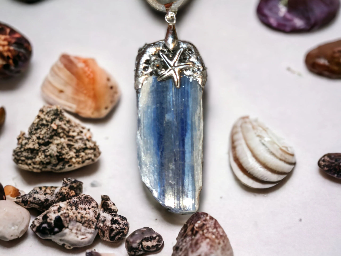 OOAK Blue Kyanite and Silver Ocean Pendant Unique 6cm Siren Water Necklace