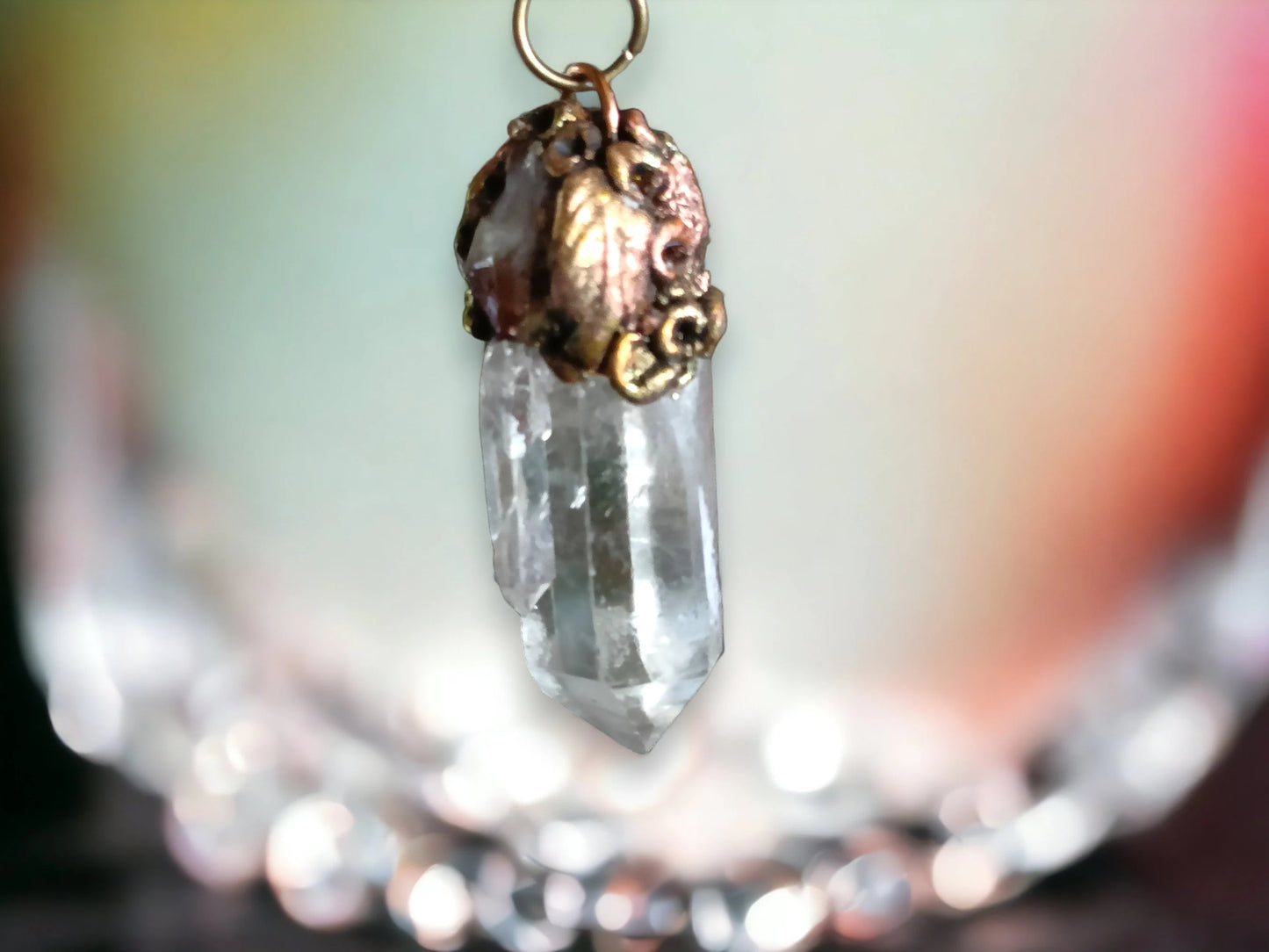 OOAK Clear Quartz Point Pendant with Citrine Energy Direction Variegated Copper Air Witch