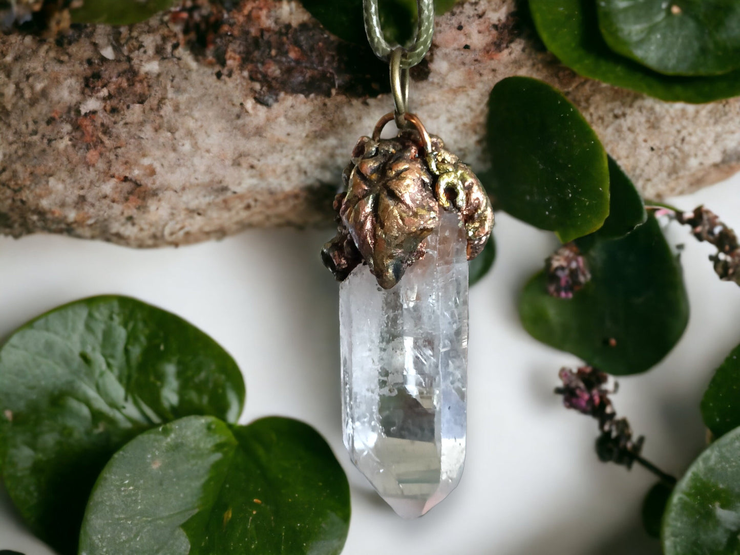 OOAK Clear Quartz Point Pendant with Citrine Energy Direction Variegated Copper Air Witch