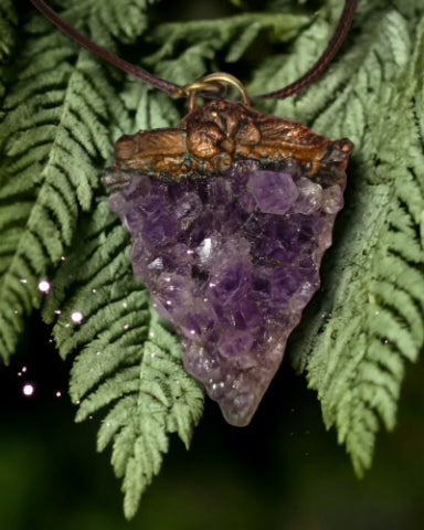 OOAK Amethyst Cluster Pendant with Copper Statement Unique Witchy